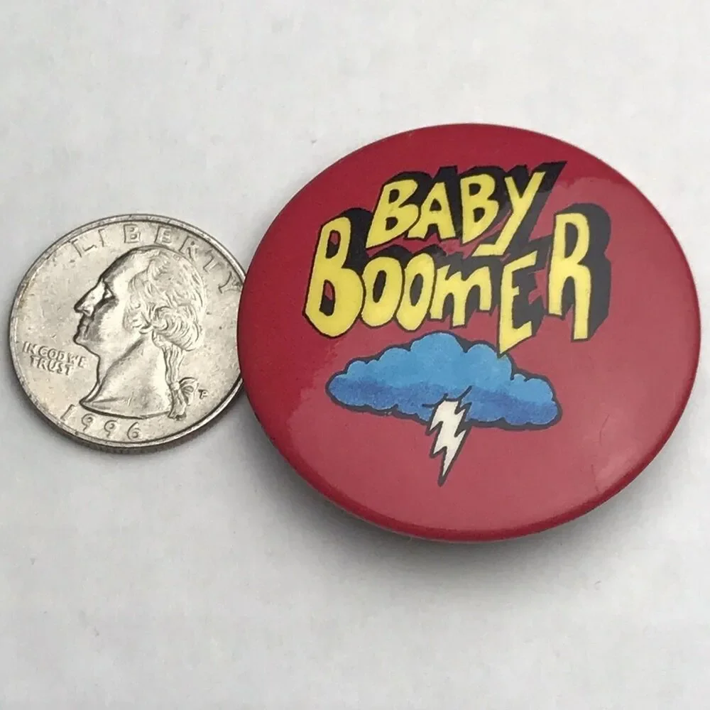 American Gag Bag Baby Boomer Pinback Red Yellow Vintage Humor 80s Collectible